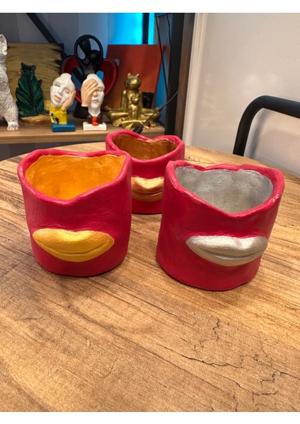 Iki Cadı Tasarım, Penguen Dudak El Yapımı Seramik Üçlü Kupa Seti