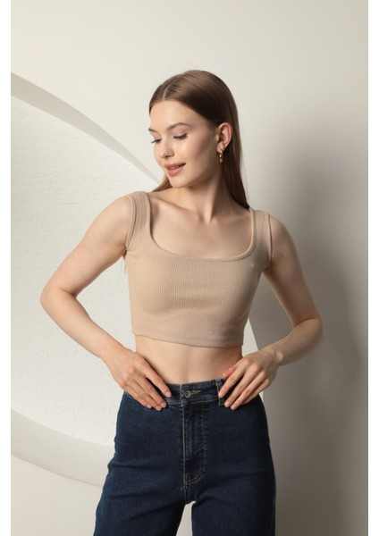 Kaşkorse Kumaş Kadın Crop KKTS3017
