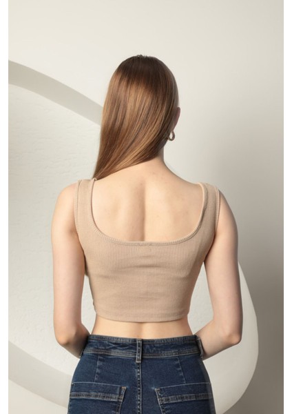 Kaşkorse Kumaş Kadın Crop KKTS3017
