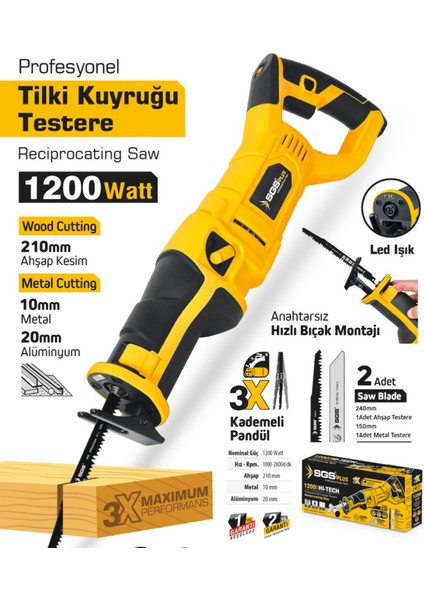 Plus Tilki Kuyruğu Testere 1250WATT 2yıl Garanti