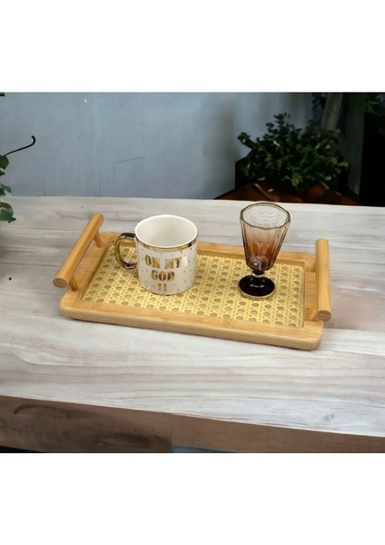 Bambu Kulplu Hazeran Sunum Tepsisi 12*24CM