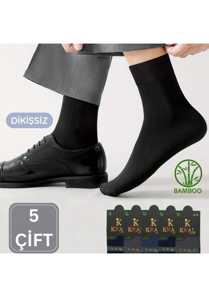 Kral Socks Premium Busines (5 Çift) Klasik Uzun Boy Mevsimlik Dikişsiz Erkek Bambu Soket Çorap