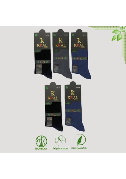 Kral Socks Premium Busines (5 Çift) Klasik Uzun Boy Mevsimlik Dikişsiz Erkek Bambu Soket Çorap