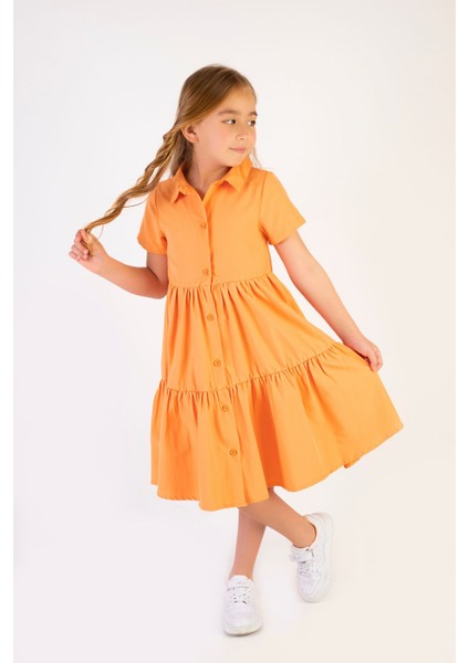 Kız Çocuk Basic Yazlık Poplin Gömlek Elbise 6-9 Yaş