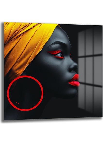 Afrika Kırmızı Kadın Kare Cam Tablo
