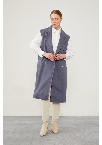 İndigo Maxi Boy Kaşe Yelek