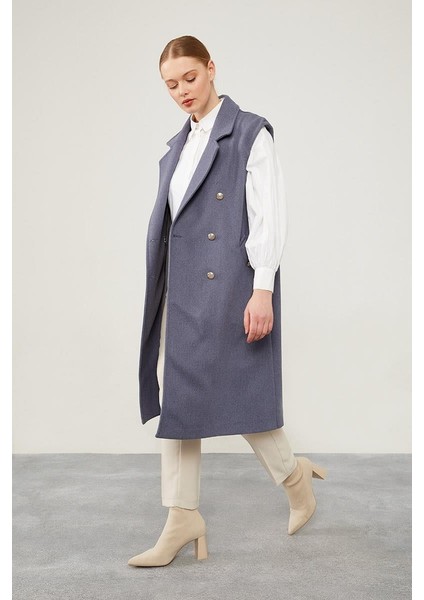 İndigo Maxi Boy Kaşe Yelek modelleri