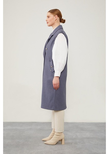 İndigo Maxi Boy Kaşe Yelek fırsatları