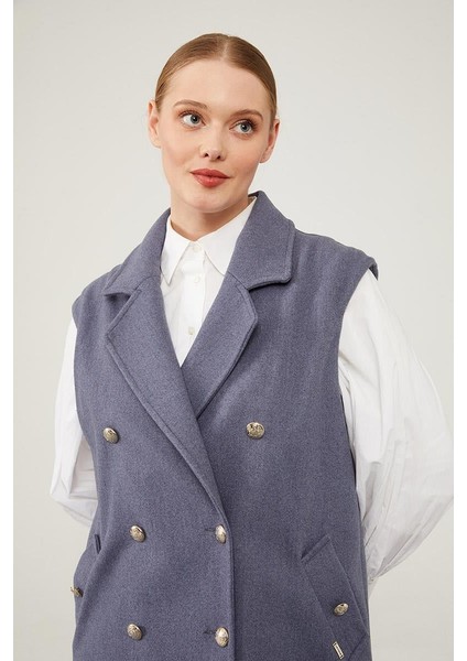 İndigo Maxi Boy Kaşe Yelek indirimleri