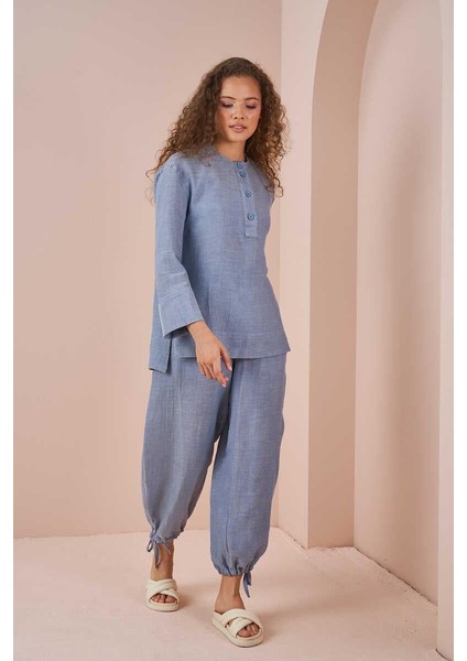 Yanları Yırtmaçlı Müslintunik Mavi