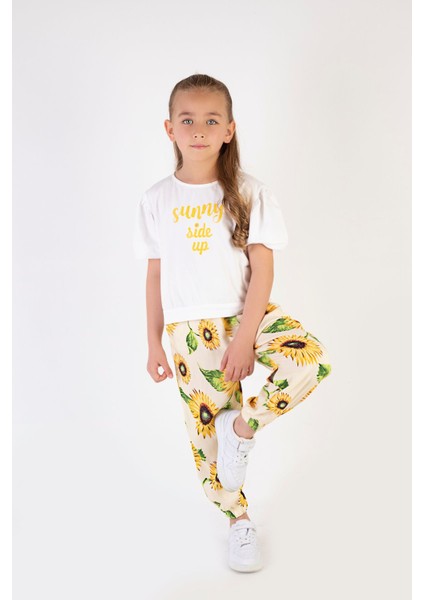 Kız Çocuk Bayramlık Ayçiçek Desenli Viskon Kumaş Kısa Kollu Ikili Takım 6-9 Yaş modelleri