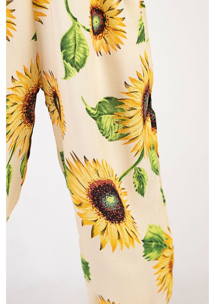 Kız Çocuk Bayramlık Ayçiçek Desenli Viskon Kumaş Kısa Kollu Ikili Takım 6-9 Yaş indirimleri