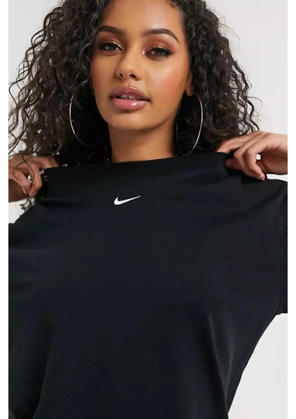 Sportswear Essential Bol Kesim Pamuklu Siyah Kadın Elbise Tişört fırsatları