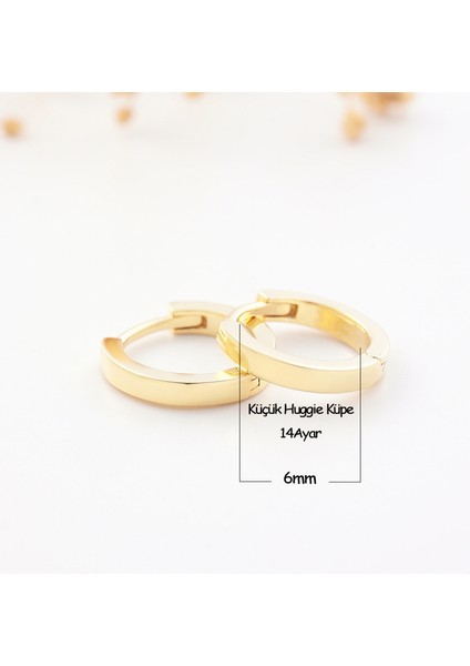 Garo Gold Tek Küpe (Ilk Kulak Deliğine Olmaz) Taşsız Yeşil Altın 14 Ayar Altın Kıkırdak Halka Küpe Huggie Küpe 6mm Iç Çap Mini Küpe