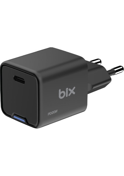 BX1P20G Gan 20W Type-C Pd Akım Korumalı ve LED Göstergeli Hızlı Şarj Cihazı Siyah