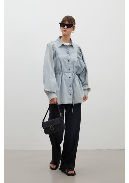 Balon Kol Denim Gömlek Açık Mavi fiyatları