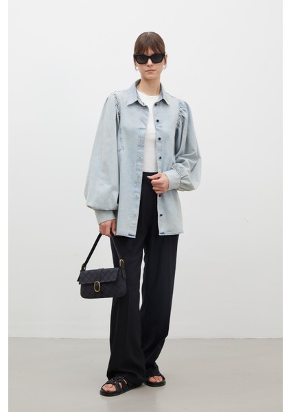 Balon Kol Denim Gömlek Açık Mavi indirimleri