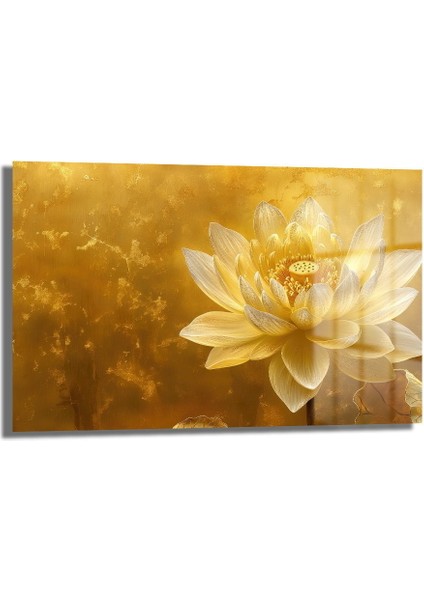 Dekorati̇f Altın Lotus Yatay Cam Tablo