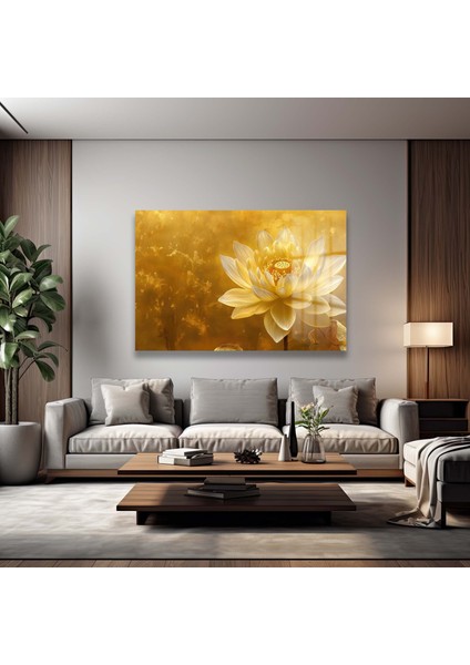 Dekorati̇f Altın Lotus Yatay Cam Tablo modelleri