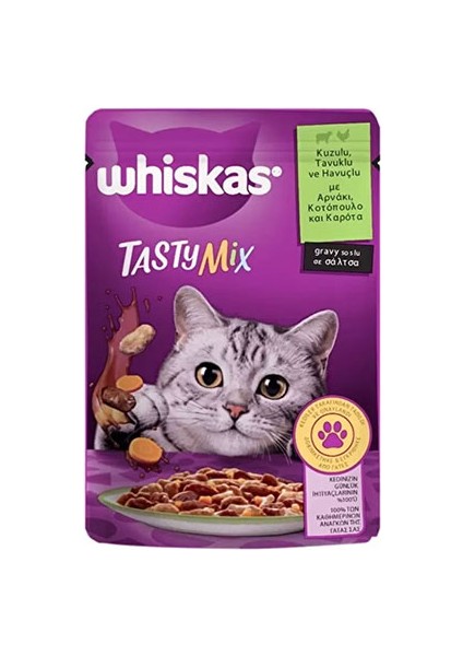Pouch Tastymix Sos Içinde Kuzulu Tavuklu ve Havuçlu Yetişkin Kedi Konservesi 6 Adet 85 gr