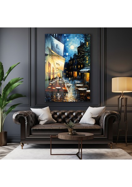 Van Gogh Tarzı Şehi̇r Dekorati̇f Di̇key Cam Tablo modelleri