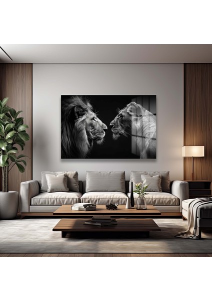 Dekorati̇f Aslan Çi̇ft Yatay Cam Tablo modelleri