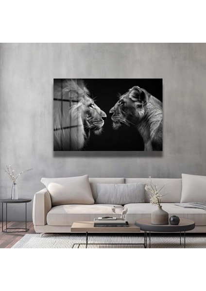 Dekorati̇f Aslan Çi̇ft Yatay Cam Tablo indirimleri