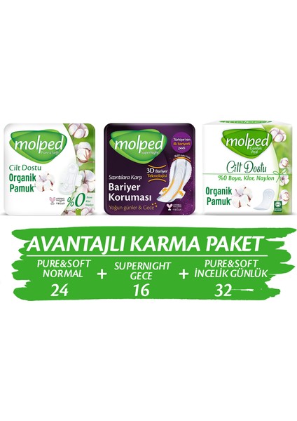 Avantajlı Karma Paket (Pure&Soft 24'Lü Normal+ Supernıght 16'Lı Gece + Pure&Soft Incelik 32'Li Günlük)