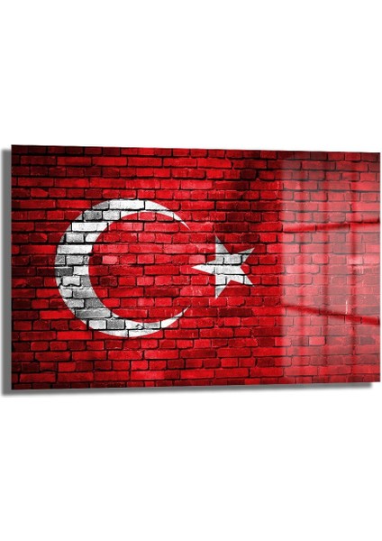 Türk Bayraği 2 Yatay Cam Tablo