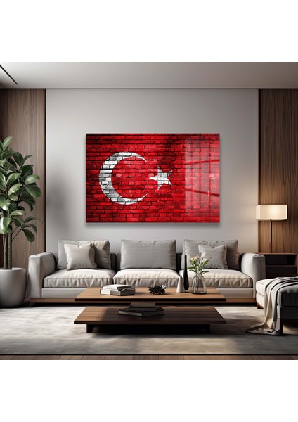 Türk Bayraği 2 Yatay Cam Tablo fiyatları