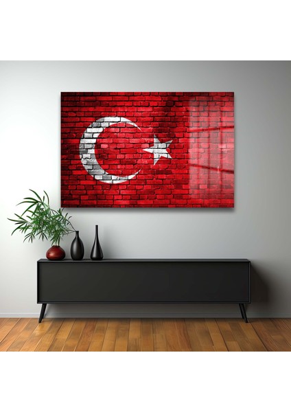 Türk Bayraği 2 Yatay Cam Tablo modelleri