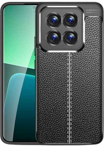Xiaomi 14 Pro Deri Desenli Silikon Kılıf - Extra Darbe Emici Kamera Korumalı Kapak