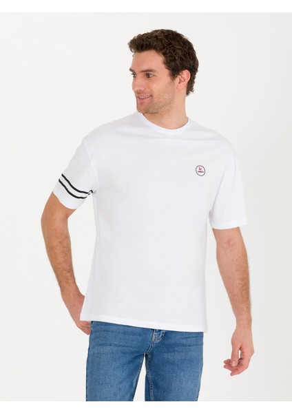 Erkek Beyaz Bisiklet Yaka Oversize T-Shirt 50266514-VR013