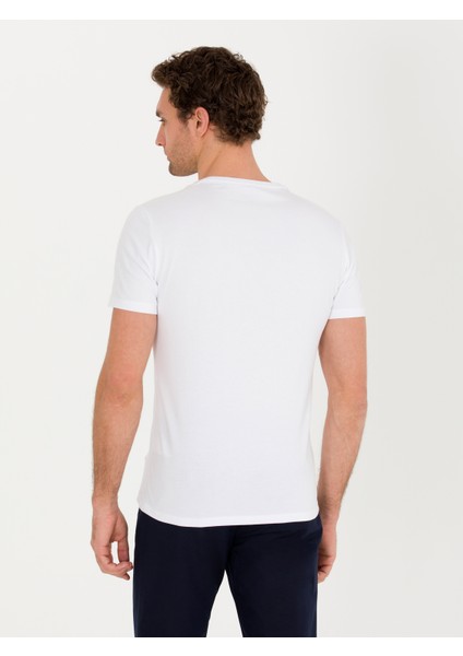 Erkek Beyaz Bisiklet Yaka Slim Fit T-Shirt 50266621-VR013 indirimleri