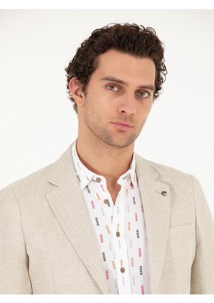 Erkek Bej Slim Fit Keten Karışımlı Ceket 50264773-VR011