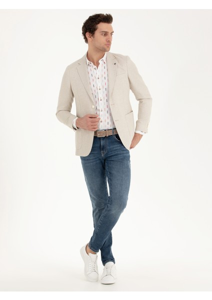 Erkek Bej Slim Fit Keten Karışımlı Ceket 50264773-VR011
