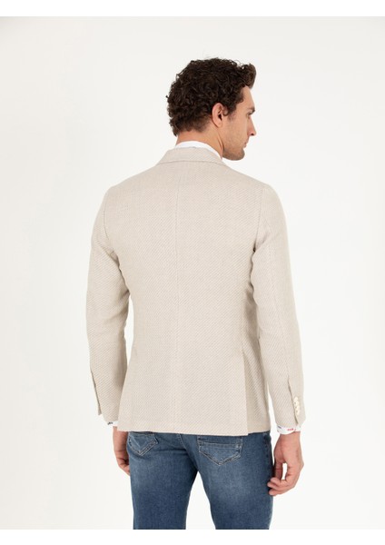 Erkek Bej Slim Fit Keten Karışımlı Ceket 50264773-VR011