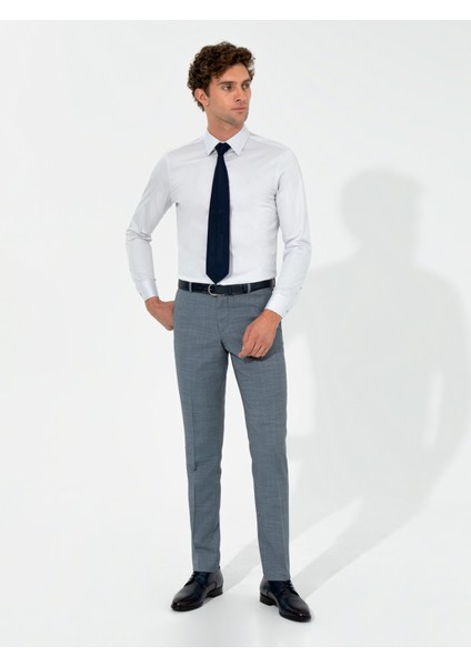 Erkek Açık Lacivert Slim Fit Yün Karışımlı Kumaş Pantolon 50255280-VR059