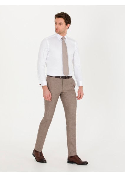 Erkek Kahverengi Slim Fit Keten Karışımlı Pantolon 50265200-VR029