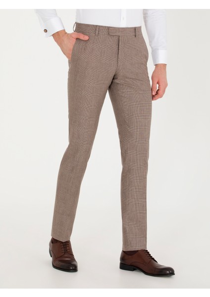Erkek Kahverengi Slim Fit Keten Karışımlı Pantolon 50265200-VR029 fiyatları