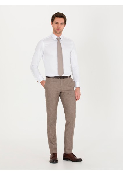 Erkek Kahverengi Slim Fit Keten Karışımlı Pantolon 50265200-VR029 modelleri