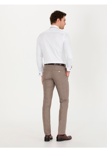 Erkek Kahverengi Slim Fit Keten Karışımlı Pantolon 50265200-VR029 fırsatları