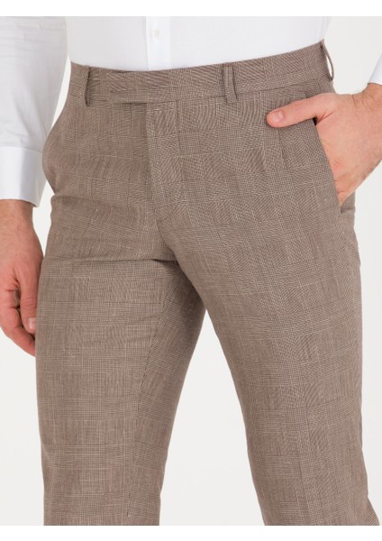 Erkek Kahverengi Slim Fit Keten Karışımlı Pantolon 50265200-VR029 indirimleri