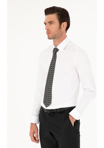 Erkek Beyaz Slim Fit Pamuk Karışımlı Gömlek 50284433-VR013