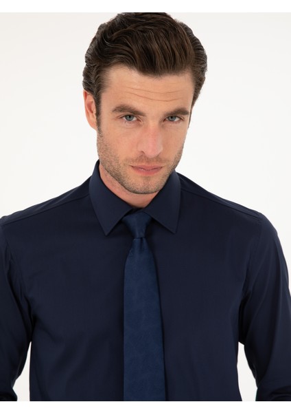 Erkek Lacivert Slim Fit Pamuk Karışımlı Gömlek 50284433-VR033 fiyatları