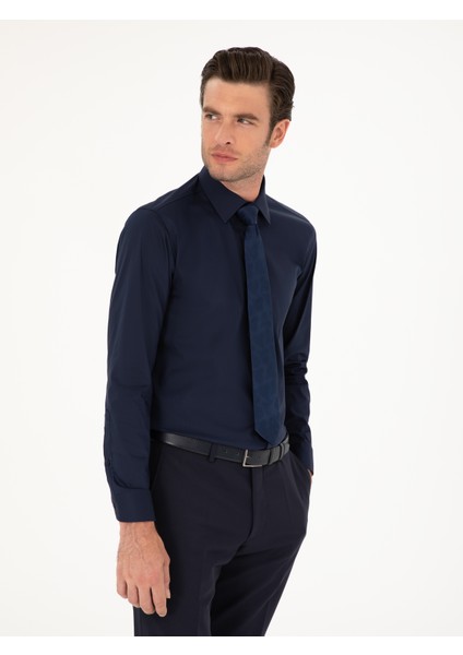Erkek Lacivert Slim Fit Pamuk Karışımlı Gömlek 50284433-VR033 modelleri