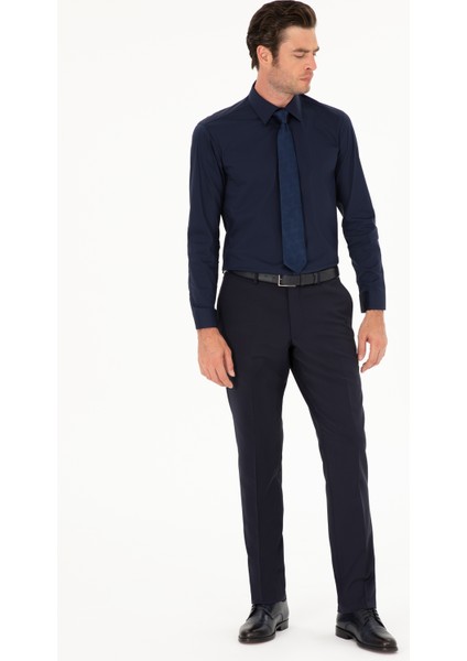 Erkek Lacivert Slim Fit Pamuk Karışımlı Gömlek 50284433-VR033 fırsatları