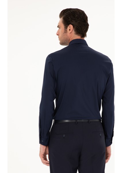 Erkek Lacivert Slim Fit Pamuk Karışımlı Gömlek 50284433-VR033 indirimleri