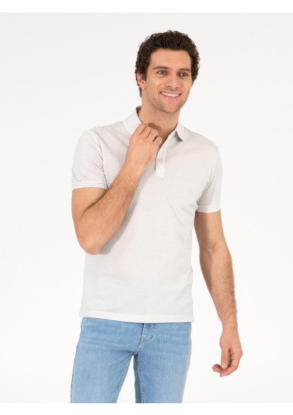 Erkek Açık Gri Polo Yaka Slim Fit Basic Merserize T-Shirt 50265364-VR001