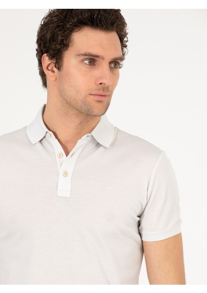 Erkek Açık Gri Polo Yaka Slim Fit Basic Merserize T-Shirt 50265364-VR001